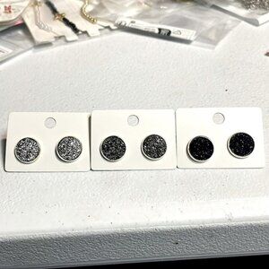 Round Druzy Stud Earrings Minimalist Vocation Style Stainless Steel Jewelry NIP